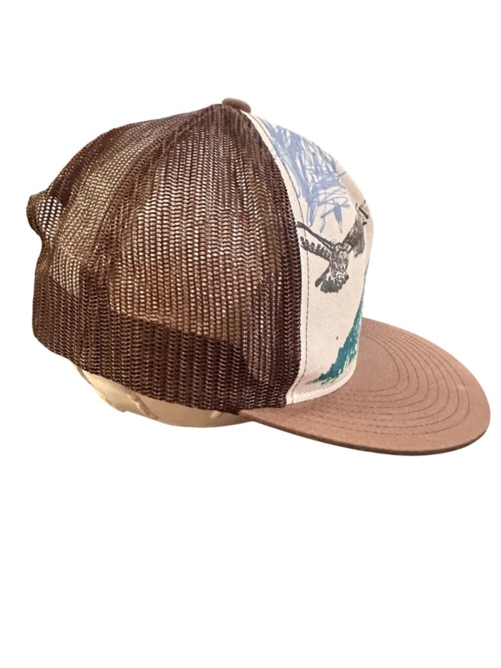 Vintage Brown Trucker Hat With Artistic Mountain & Eagle Graphic Design Adjustab - Picture 4 of 6